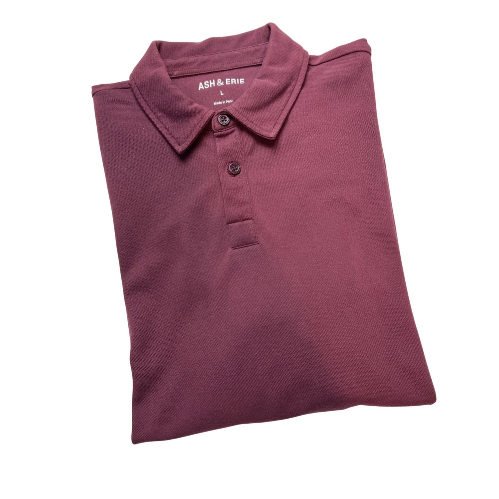 Ash & Erie Polo Shirt Mens Large Burgundy Long Sleeve Pima Cotton Shirt G11